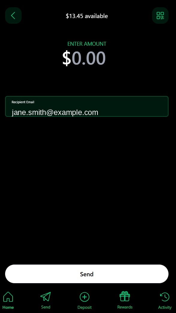 Prefill Embed Example — Send screen with pre-filled recipient email